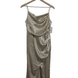 Birdy Grey Medium Neutral Champagne Lydia Shiny Dress Bridesmaid Cowl Neck NWT